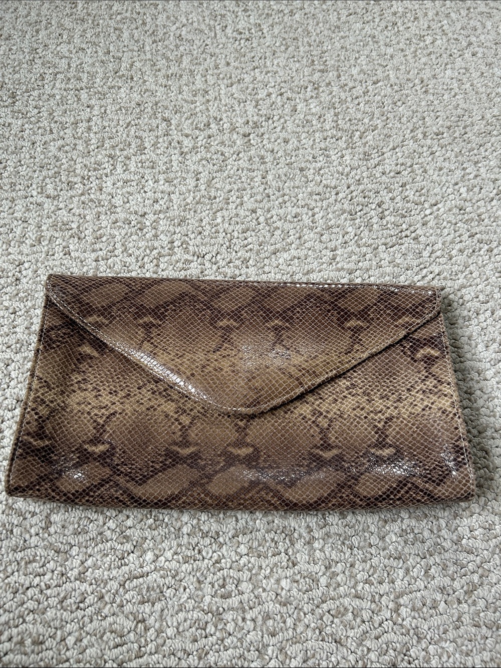 Snake-Embossed Envelope Clutch in Brown